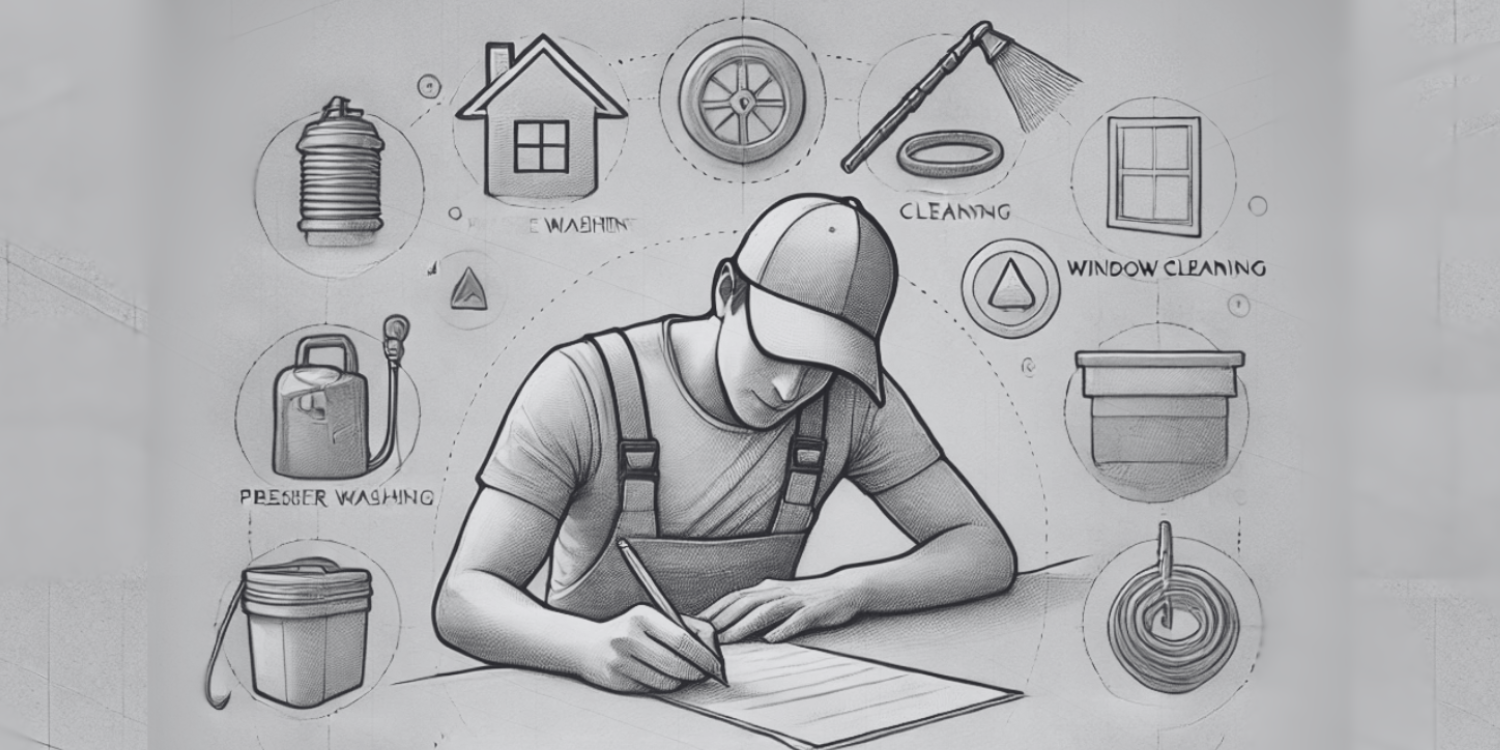Owner of a pressure washing and gutter cleaning business thinking about his service stack and planning how he wants to bundle his services